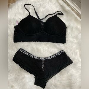 PINK Victoria's Secret Black Lace Bra and Panty Set